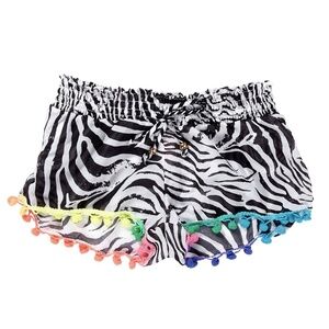 NWT Pilyq African Rays Zebra Pom Pom Chiffon Coverup Shorts Sz. L